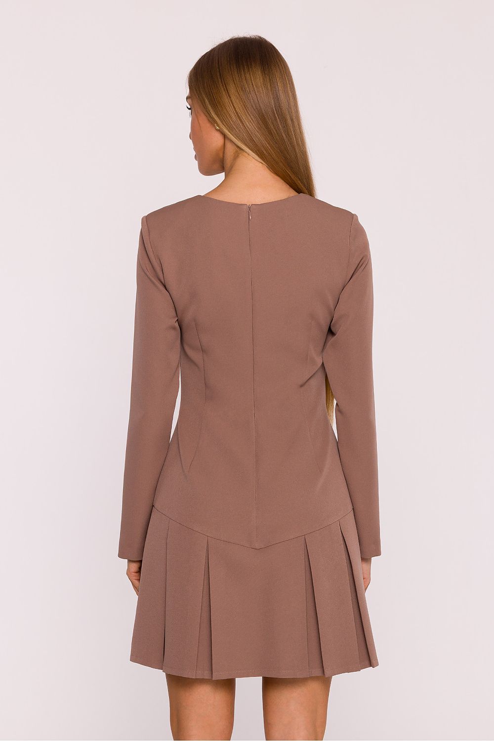 brown long sleeve mini elegant brown long sleeve mini dress – timeless & modern classic detail view