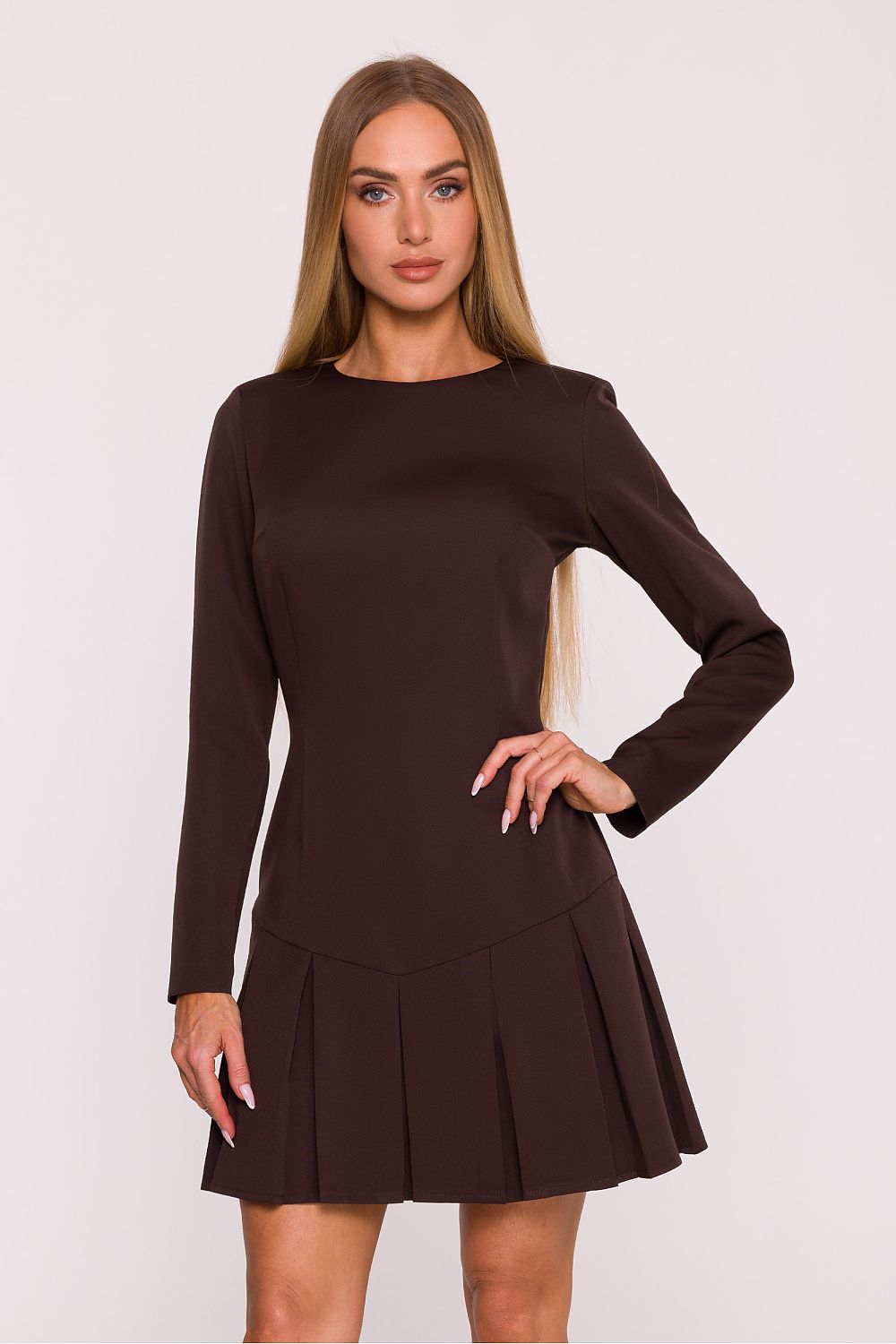 brown long sleeve mini elegant brown long sleeve mini dress – timeless & modern classic view 7