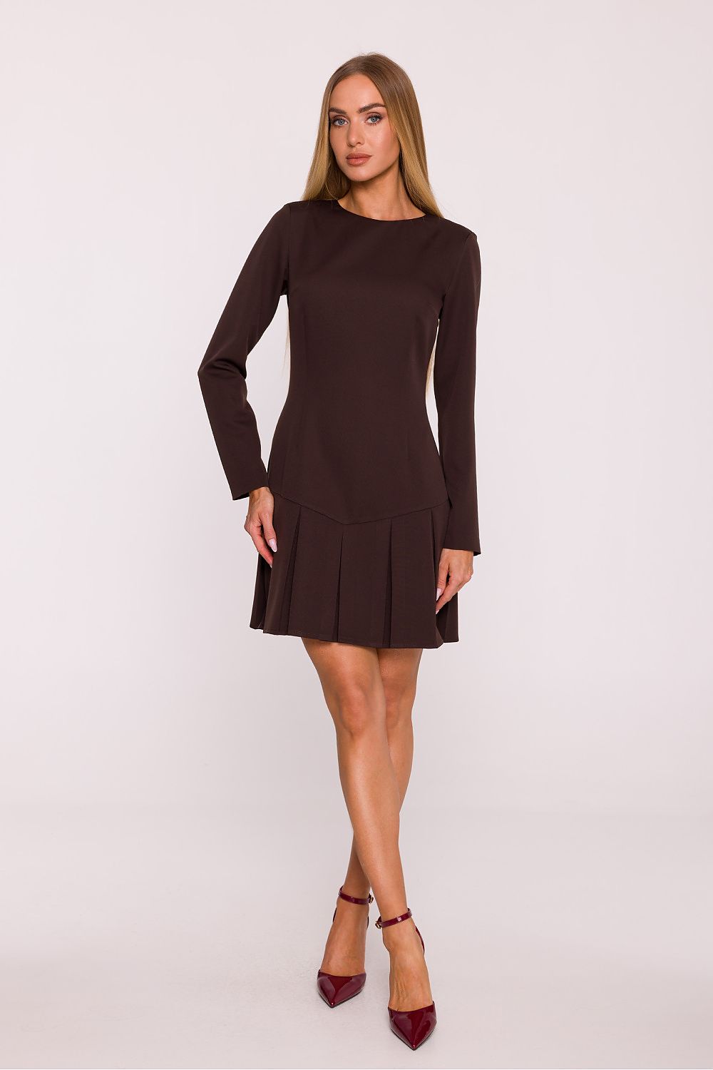 brown long sleeve mini elegant brown long sleeve mini dress – timeless & modern classic view 8