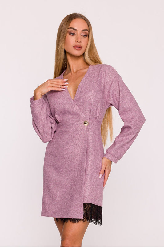 pink lace v-neck day dress front view