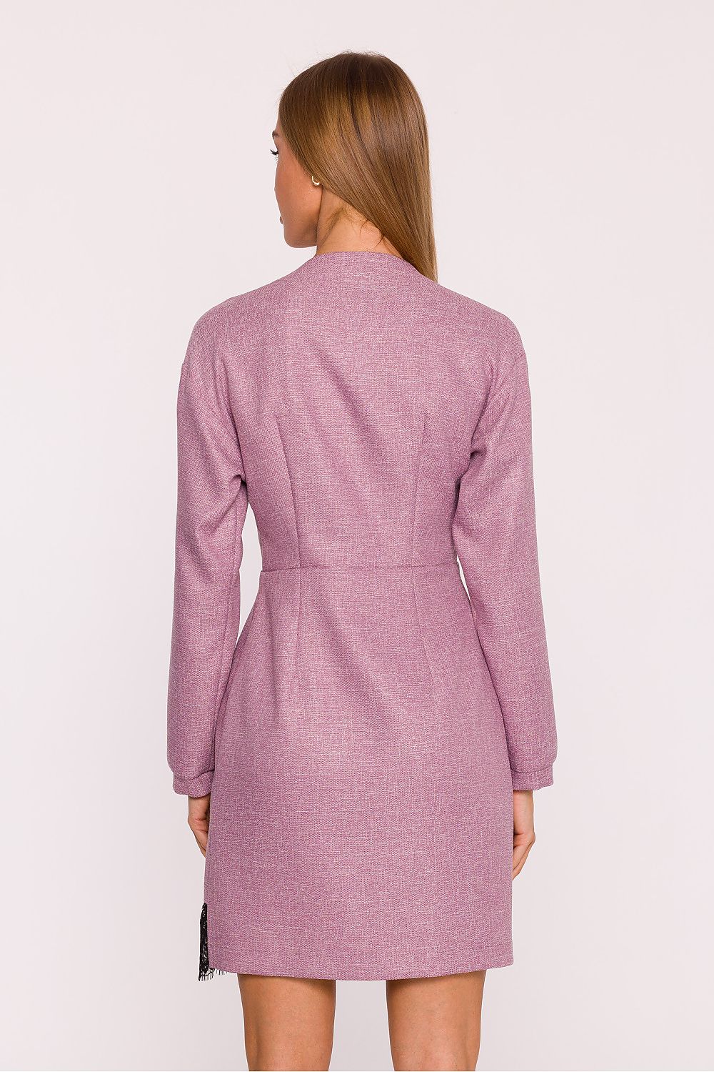 pink lace v-neck day dress detail view