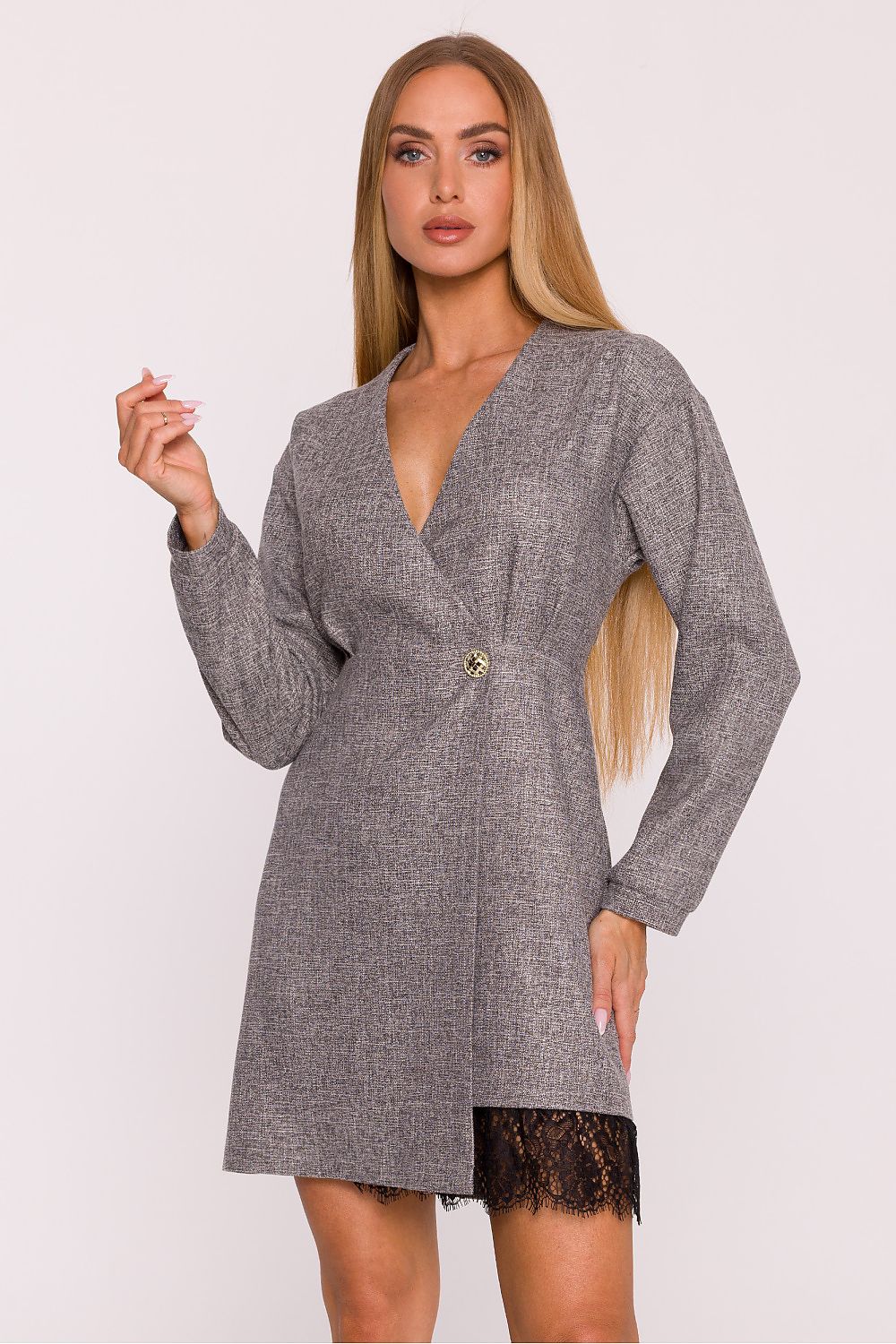 pink lace v-neck day dress back view