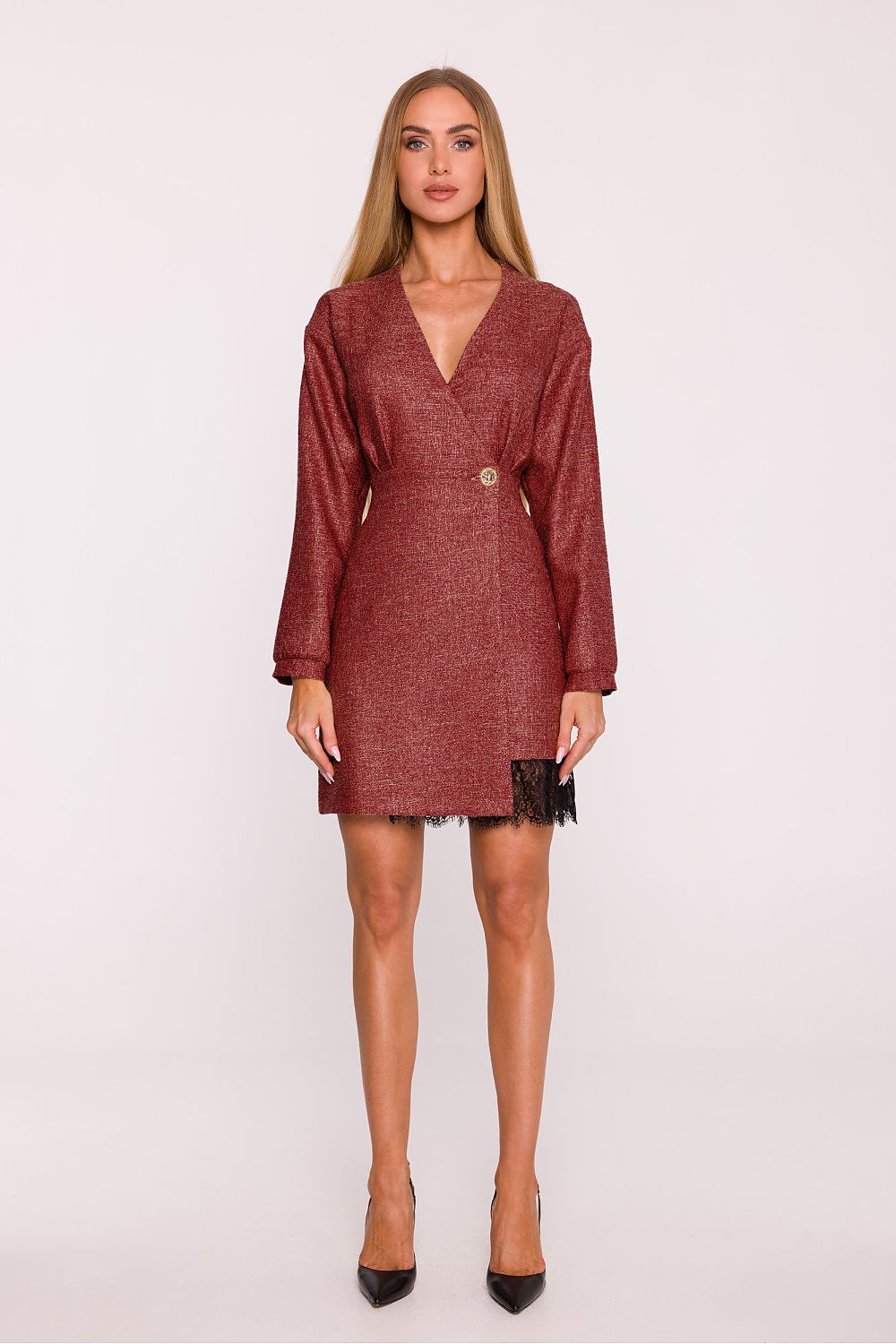 pink lace v-neck day dress view 11