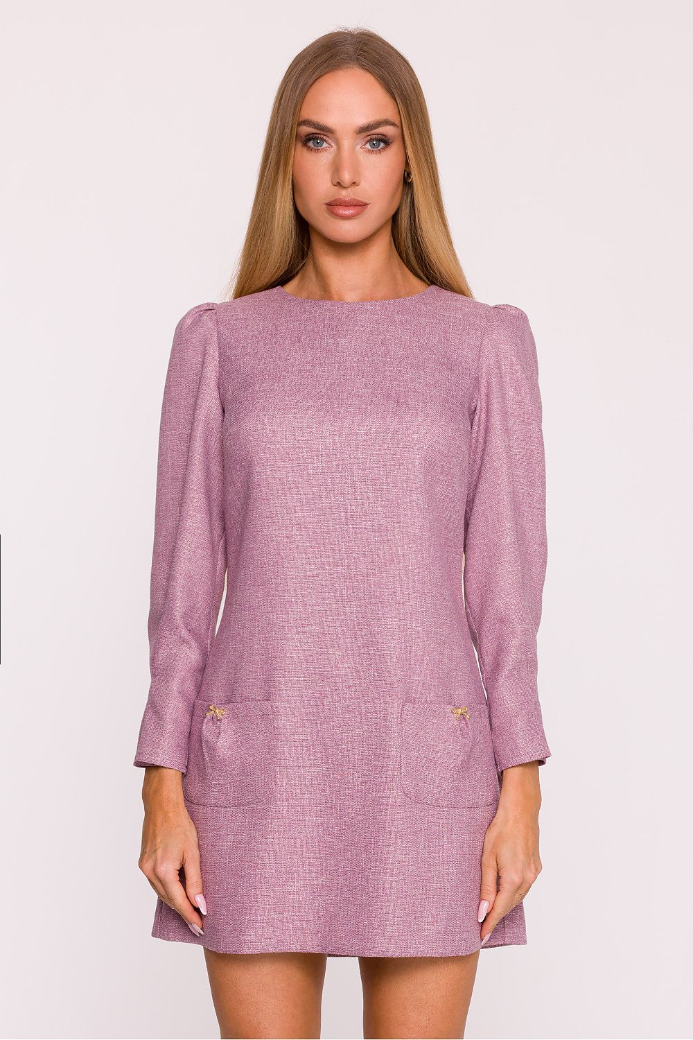 pink long sleeve mini vivid pink long sleeve mini dress with tweed elegance | chic & feminine style for every occasion