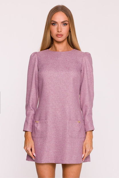 pink long sleeve mini vivid pink long sleeve mini dress with tweed elegance | chic & feminine style for every occasion