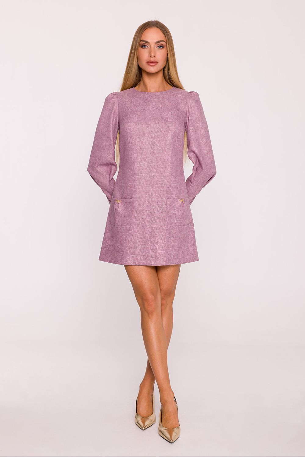 pink long sleeve mini vivid pink long sleeve mini dress with tweed elegance | chic & feminine style for every occasion