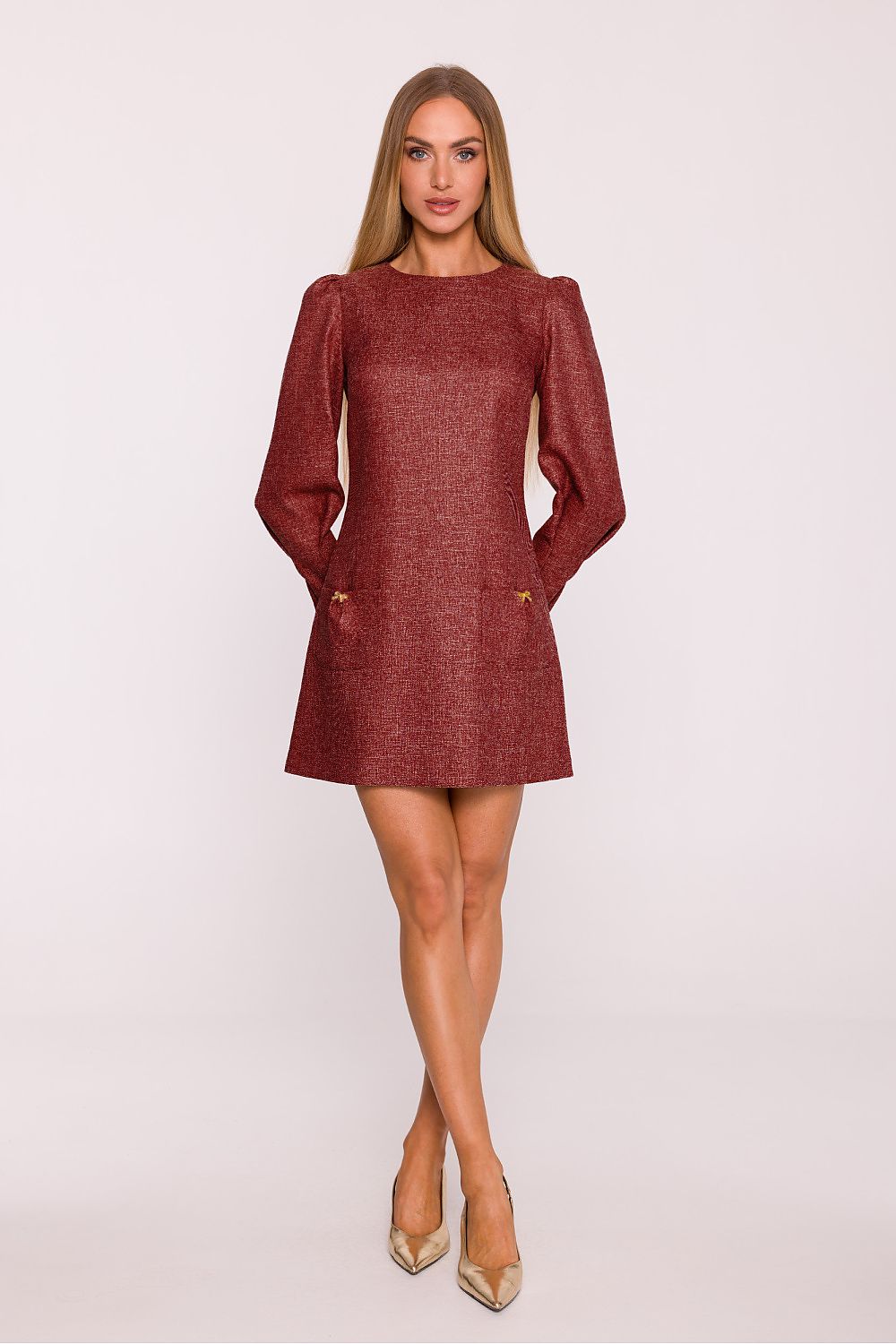 pink long sleeve mini vivid pink long sleeve mini dress with tweed elegance | chic & feminine style for every occasion