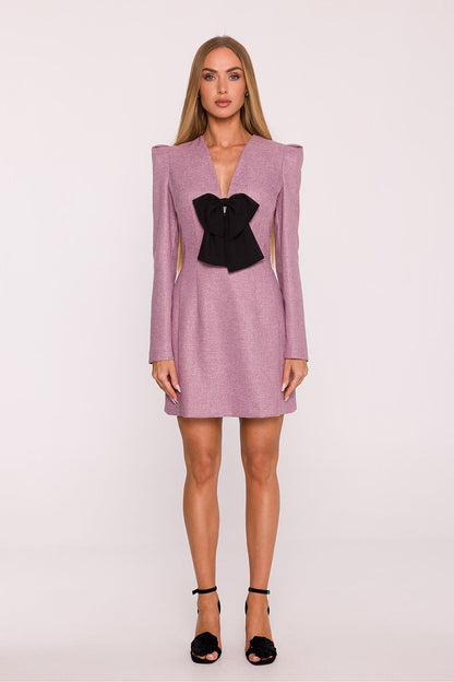 pink v-neck mini chic pink v-neck mini dress with tweed fabric – elegant & modern style for daywear alternate angle