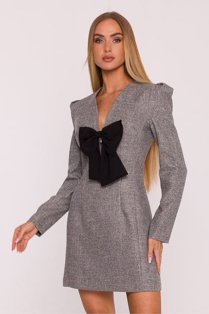 pink v-neck mini chic pink v-neck mini dress with tweed fabric – elegant & modern style for daywear back view