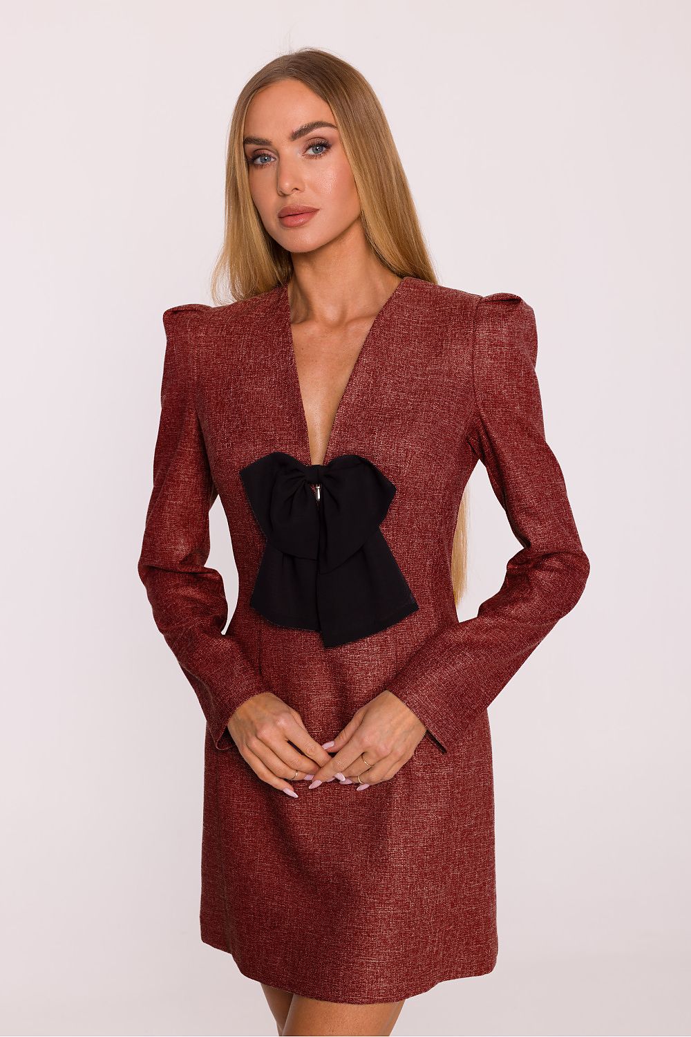 pink v-neck mini chic pink v-neck mini dress with tweed fabric – elegant & modern style for daywear view 10