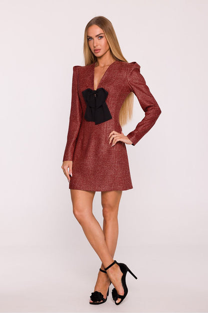 pink v-neck mini chic pink v-neck mini dress with tweed fabric – elegant & modern style for daywear view 11