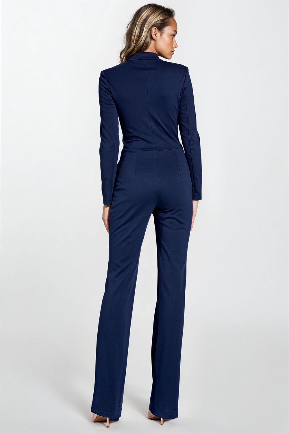 navy blue long sleeve suit detail view