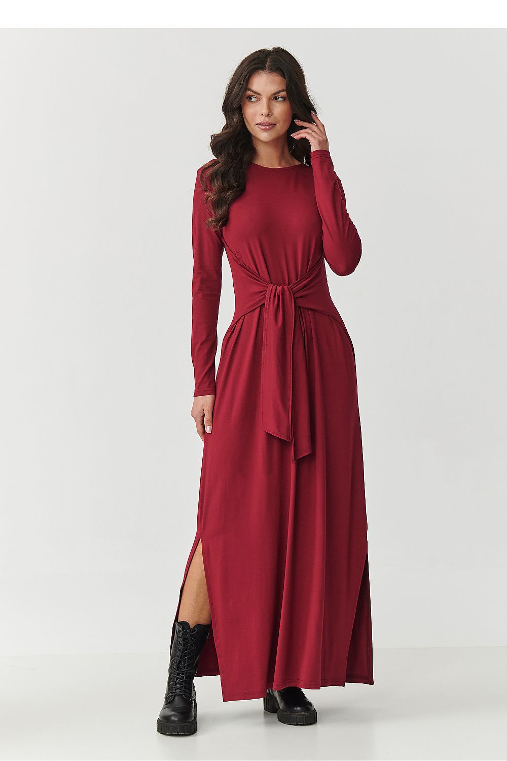 red long sleeve mini vivid red long sleeve maxi dress | elegant & comfortable day wear front view