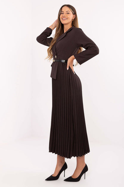 brown pleated flared elegant brown pleated flared maxi dress with classic sailor collar for stylish occasions alternate