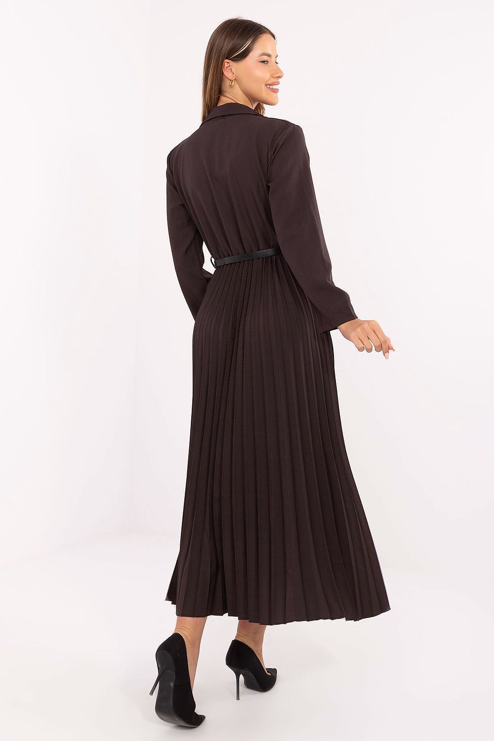 brown pleated flared elegant brown pleated flared maxi dress with classic sailor collar for stylish occasions detail