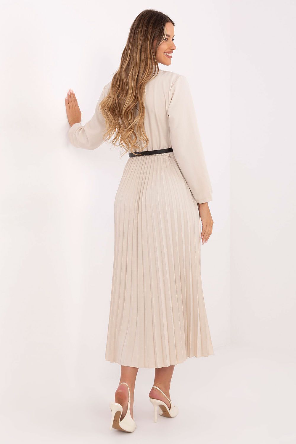 brown pleated flared elegant brown pleated flared maxi dress with classic sailor collar for stylish occasions view 6