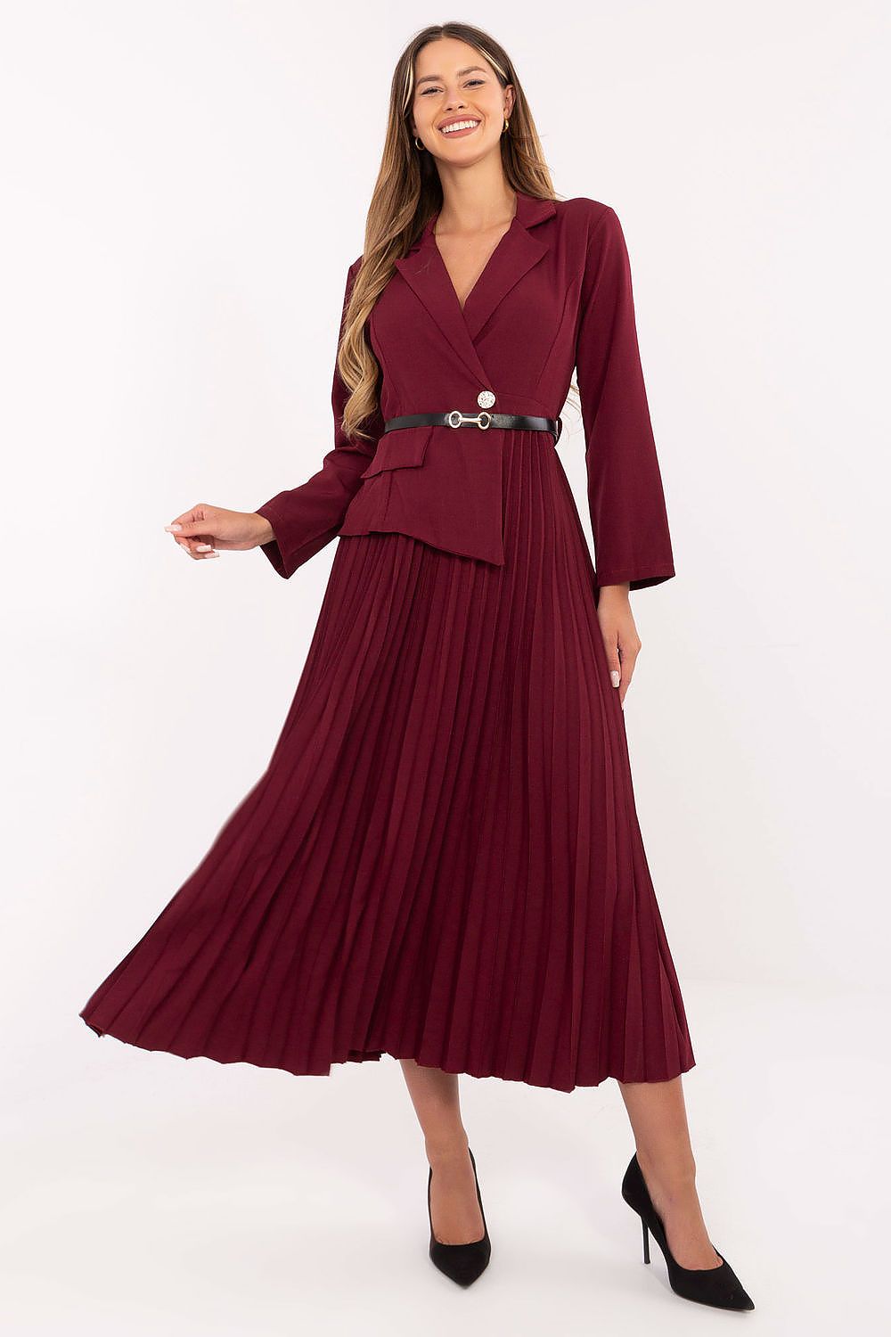 brown pleated flared elegant brown pleated flared maxi dress with classic sailor collar for stylish occasions view 7