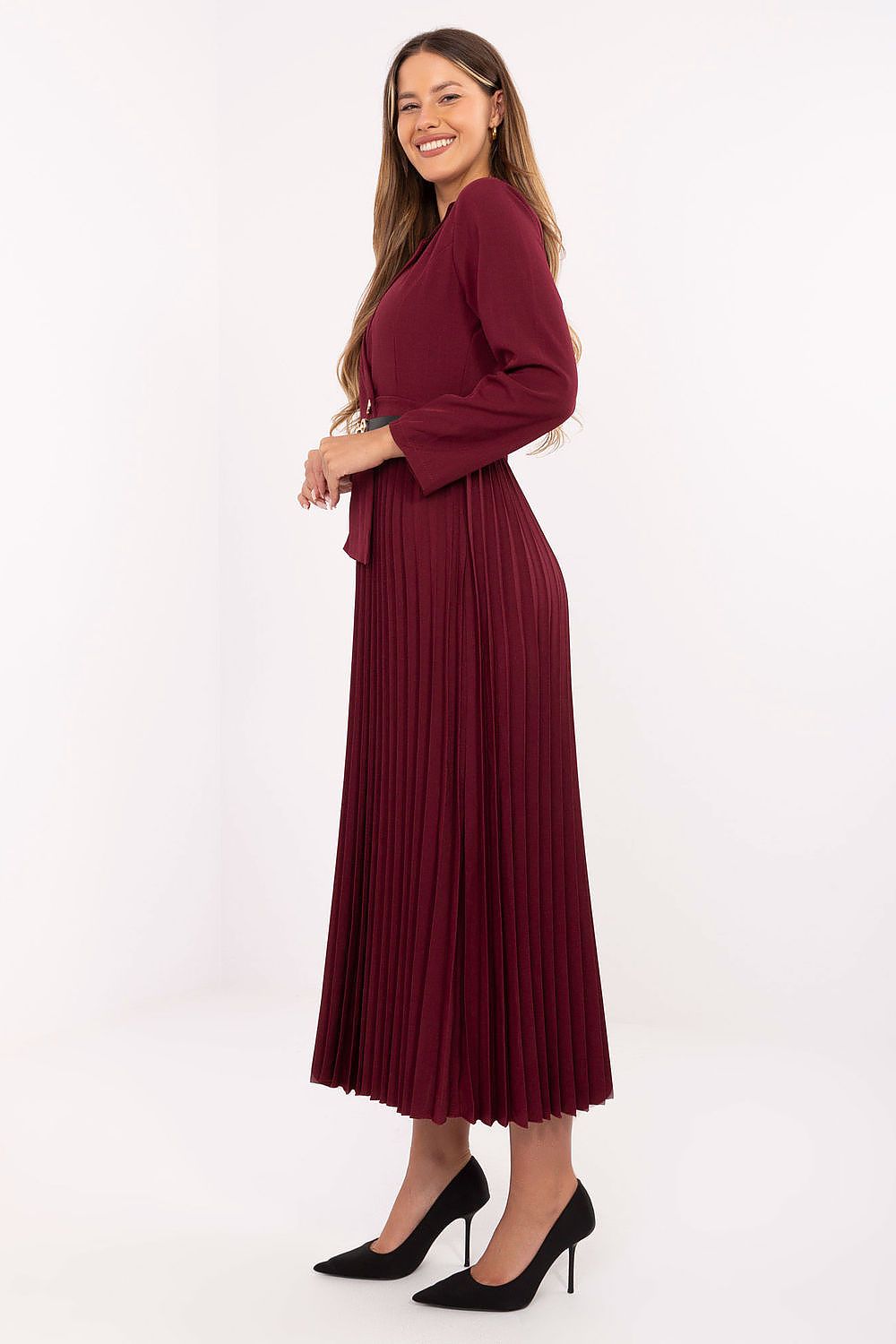 brown pleated flared elegant brown pleated flared maxi dress with classic sailor collar for stylish occasions view 8