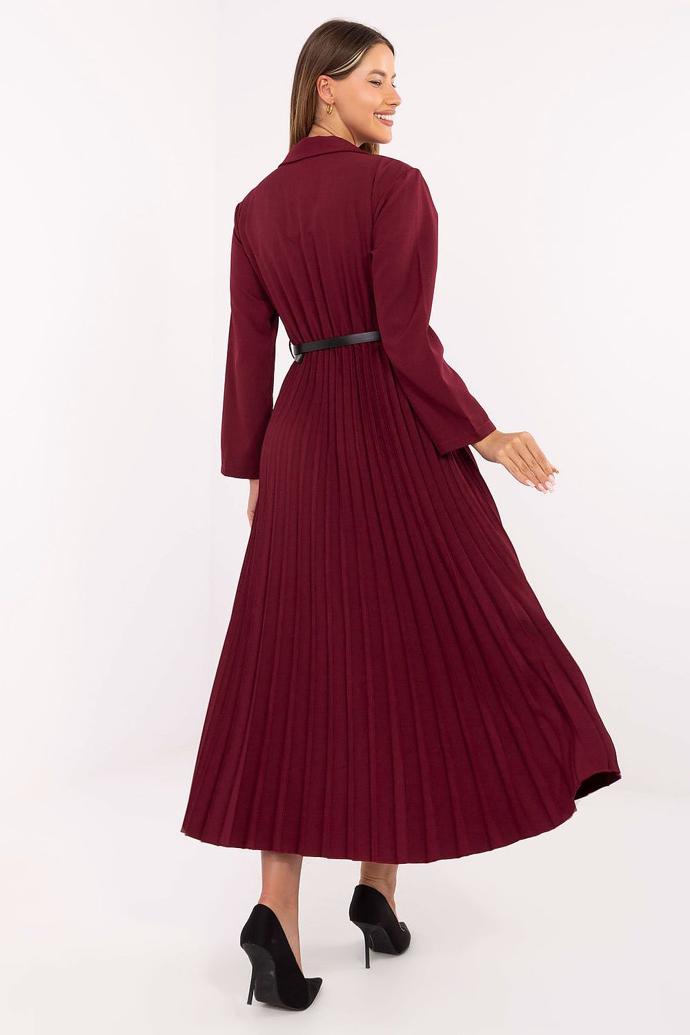 brown pleated flared elegant brown pleated flared maxi dress with classic sailor collar for stylish occasions view 9
