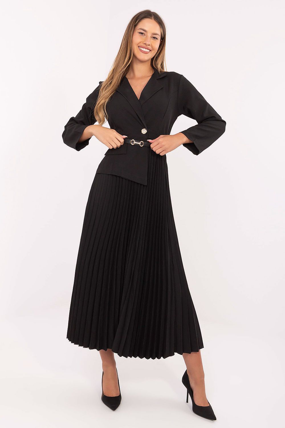 brown pleated flared elegant brown pleated flared maxi dress with classic sailor collar for stylish occasions view 10
