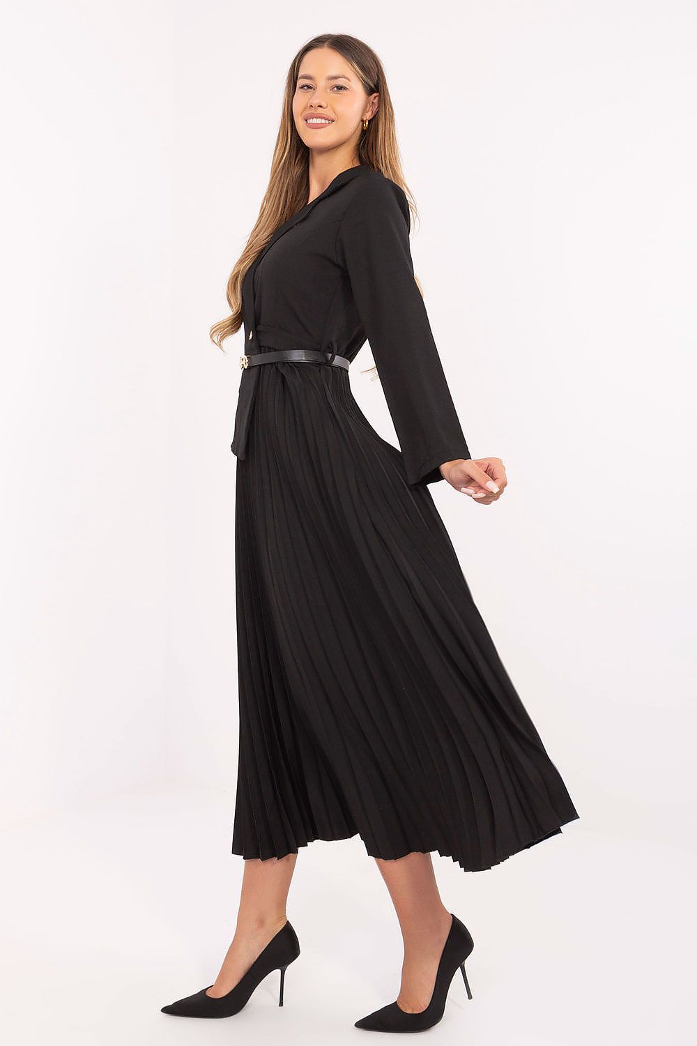 brown pleated flared elegant brown pleated flared maxi dress with classic sailor collar for stylish occasions view 11