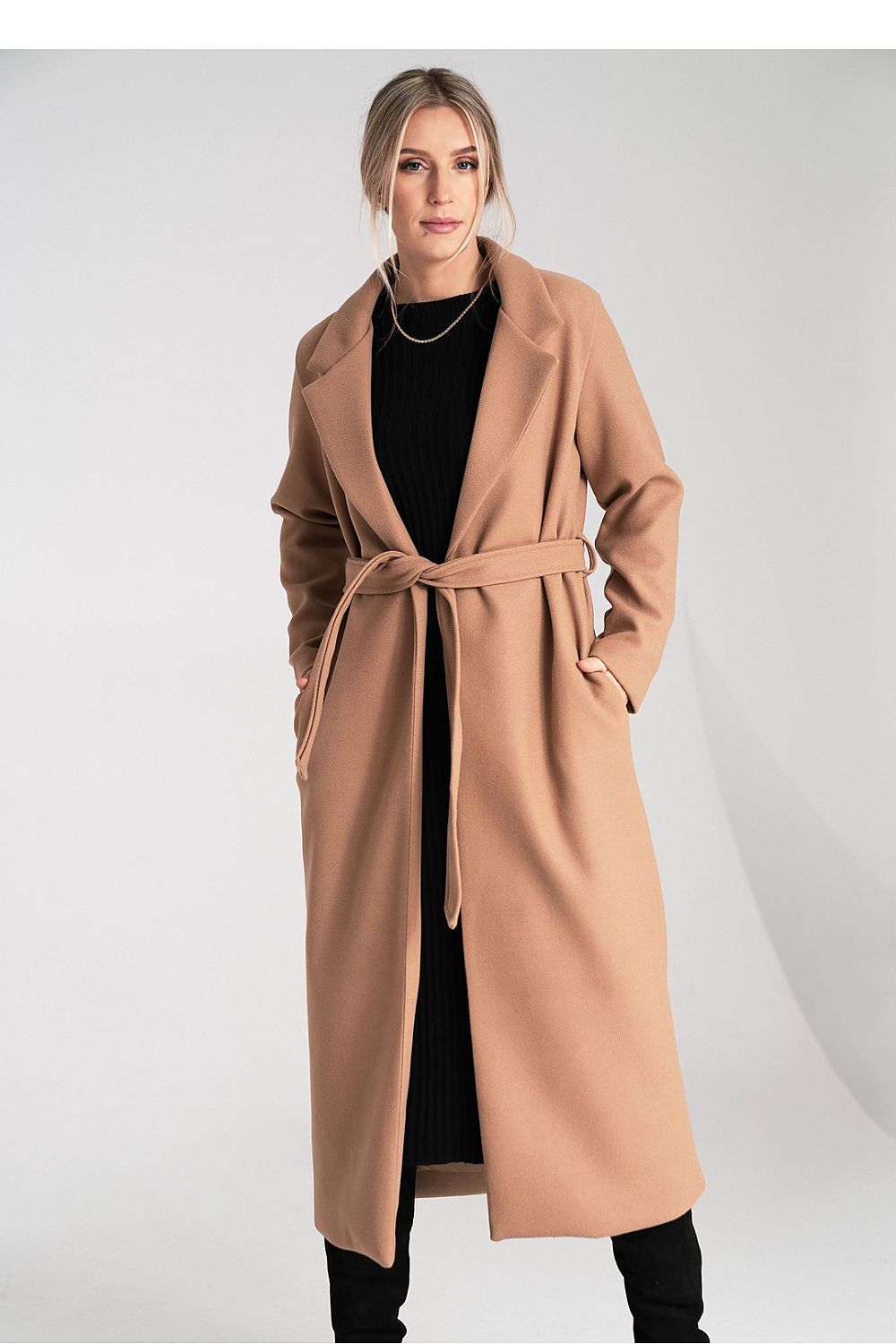 beige coat front view