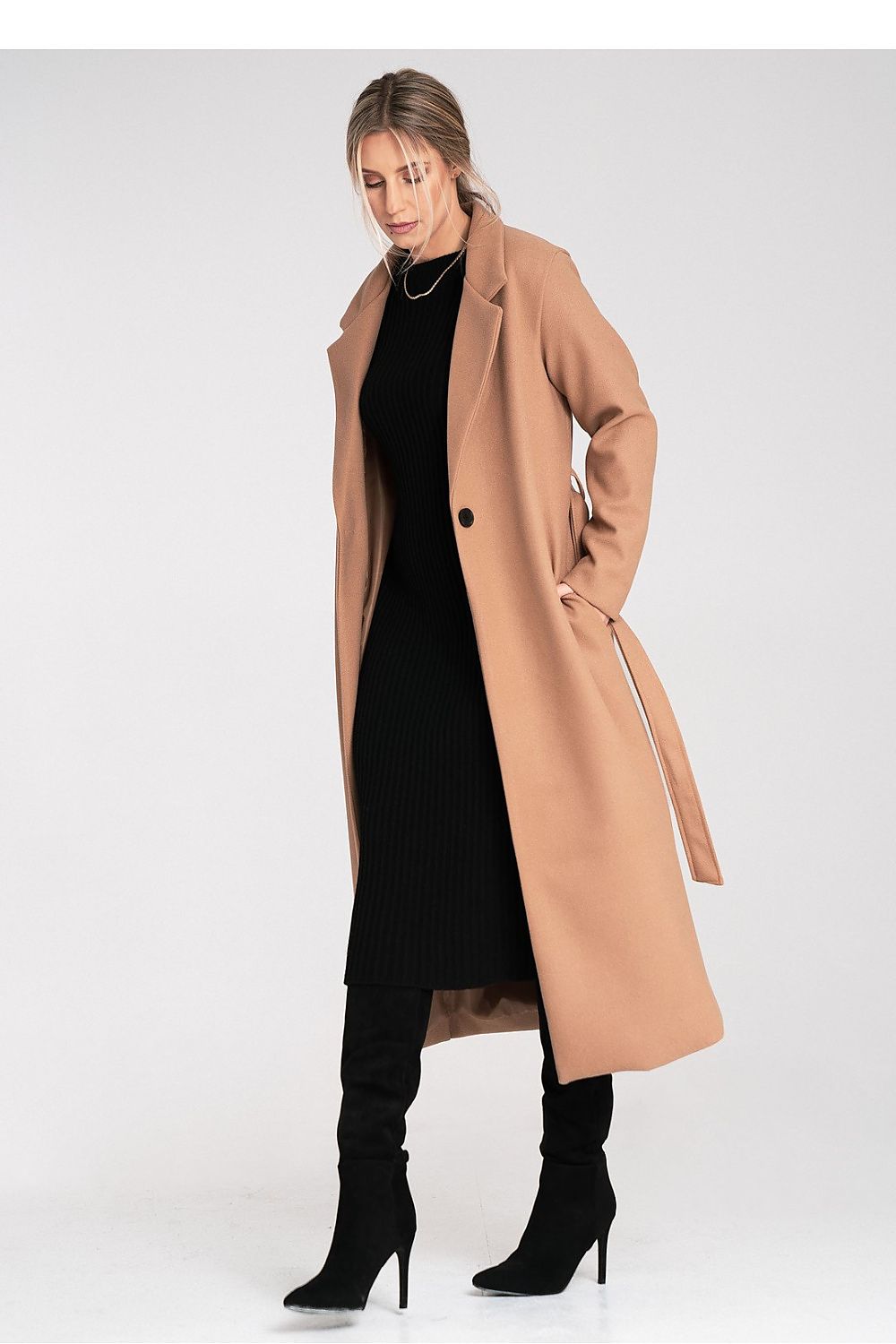 beige coat back view