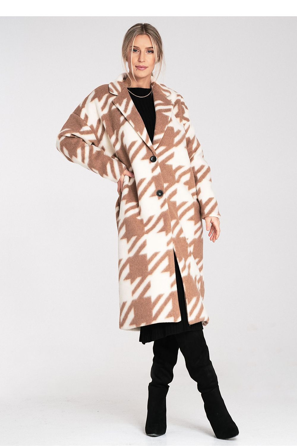 beige coat front view