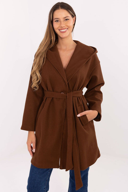 brown coat front view