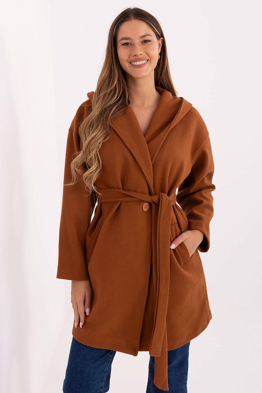 brown coat back view