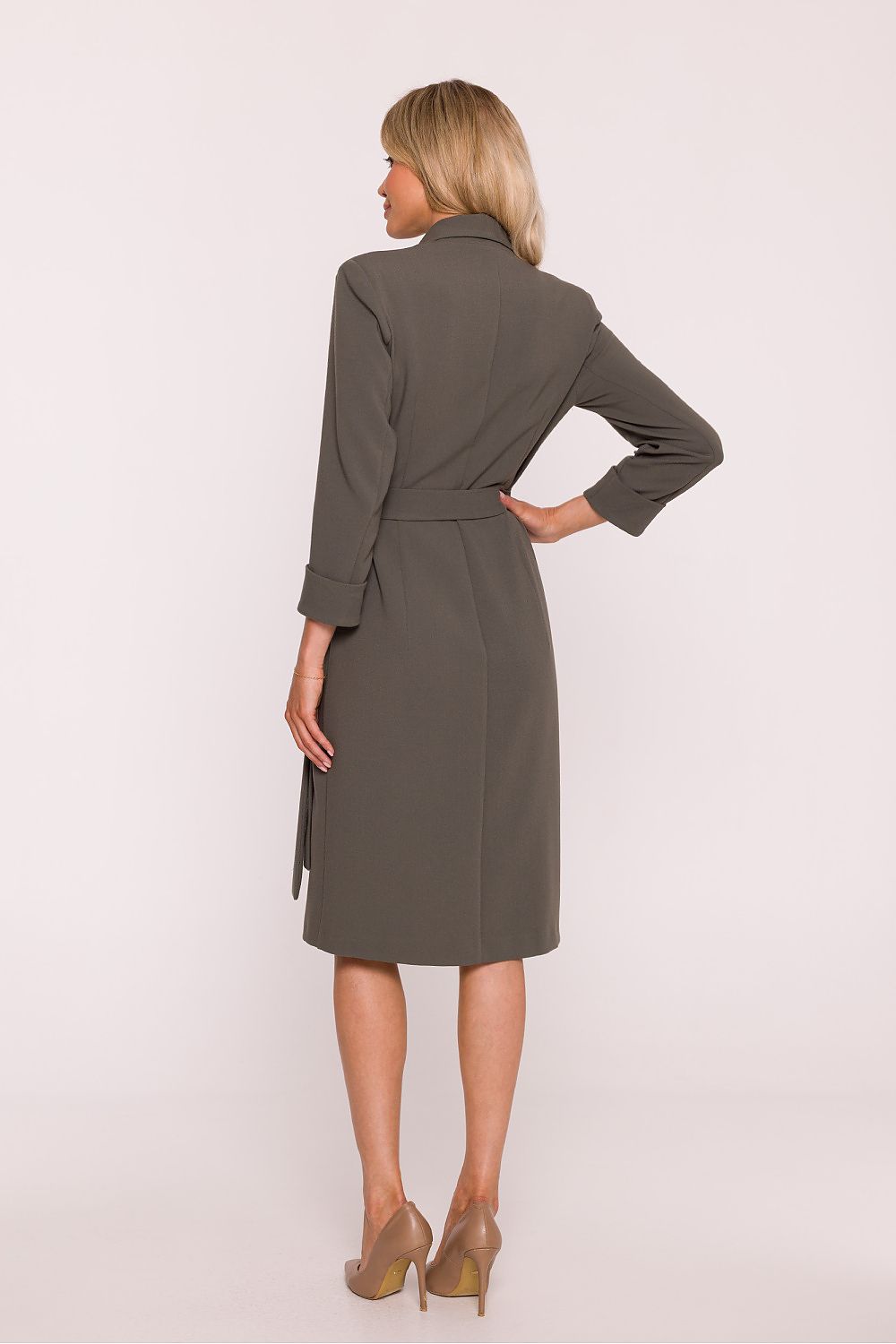 green wrap v-neck day dress detail view