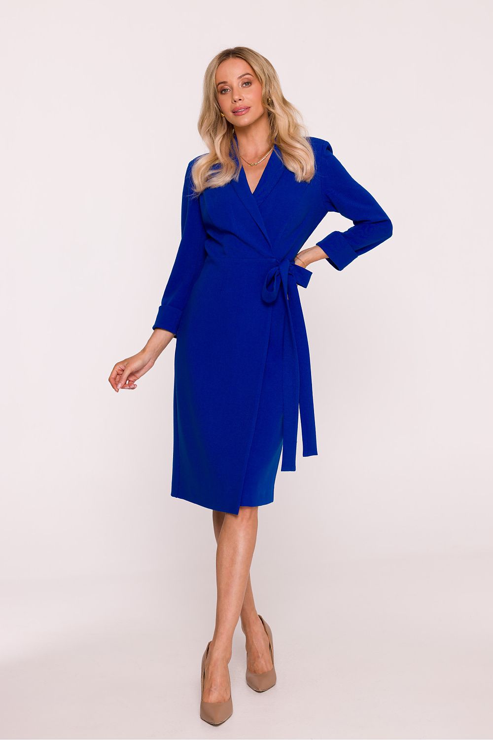 green wrap v-neck day dress side view