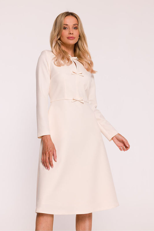 beige long sleeve mini day dress front view