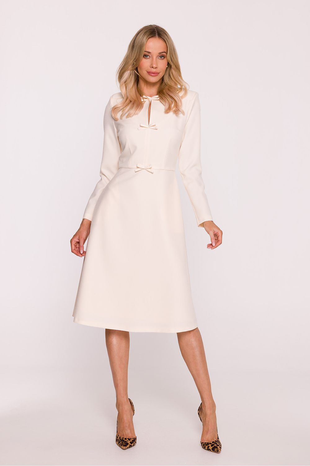 beige long sleeve mini day dress alternate angle