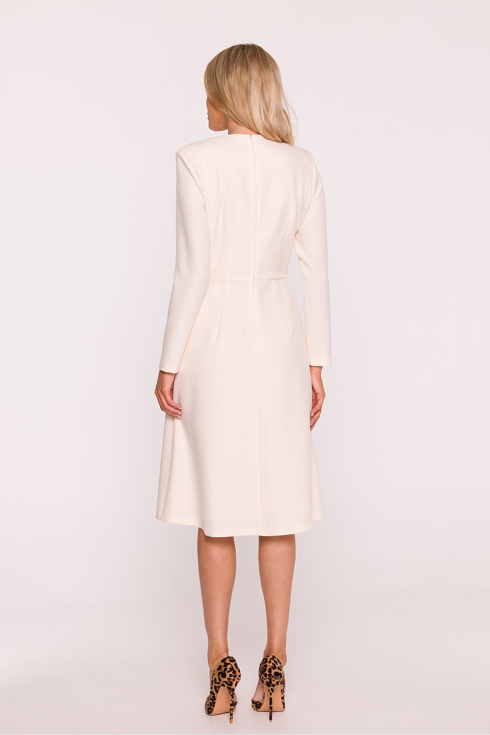 beige long sleeve mini day dress detail view