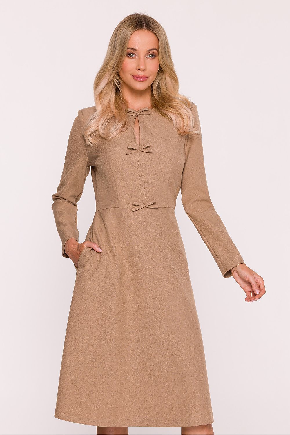 beige long sleeve mini day dress view 13