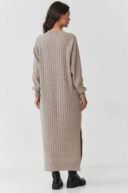 beige ribbed long sleeve day dress alternate angle