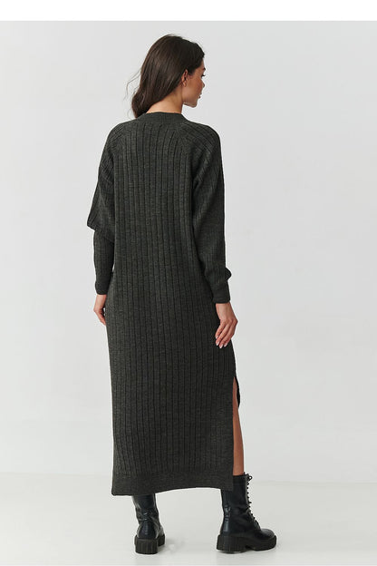 beige ribbed long sleeve day dress back view