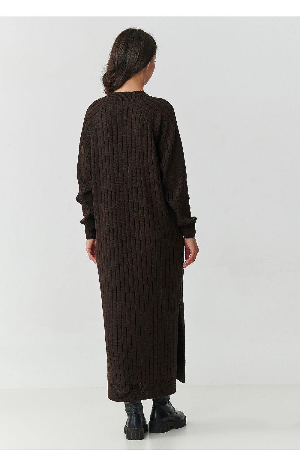 beige ribbed long sleeve day dress view 6