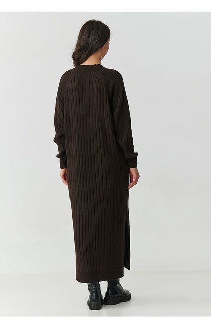 beige ribbed long sleeve day dress view 6