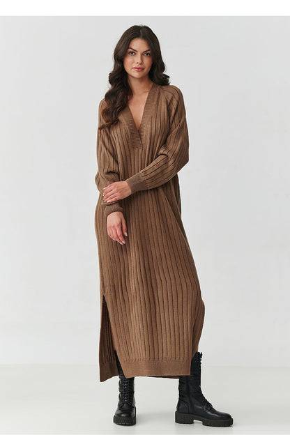 beige ribbed long sleeve day dress view 7