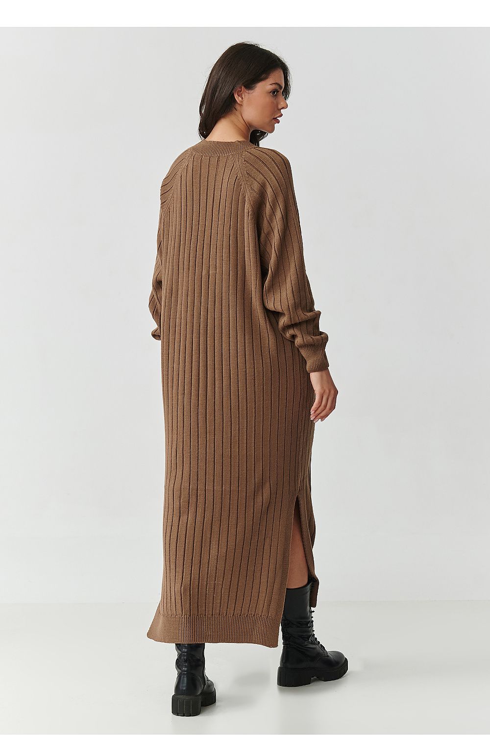 beige ribbed long sleeve day dress view 8