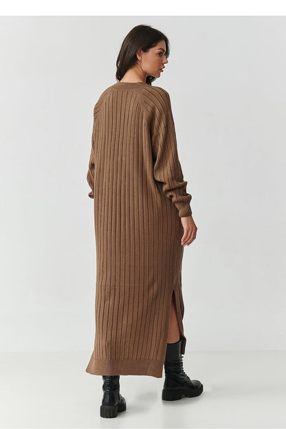beige ribbed long sleeve day dress view 8