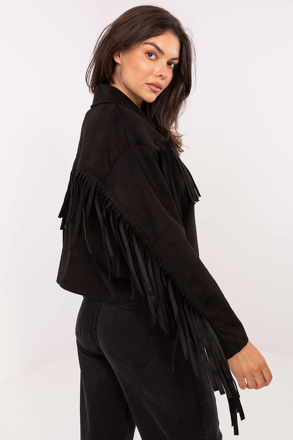 black long sleeve jacket detail view