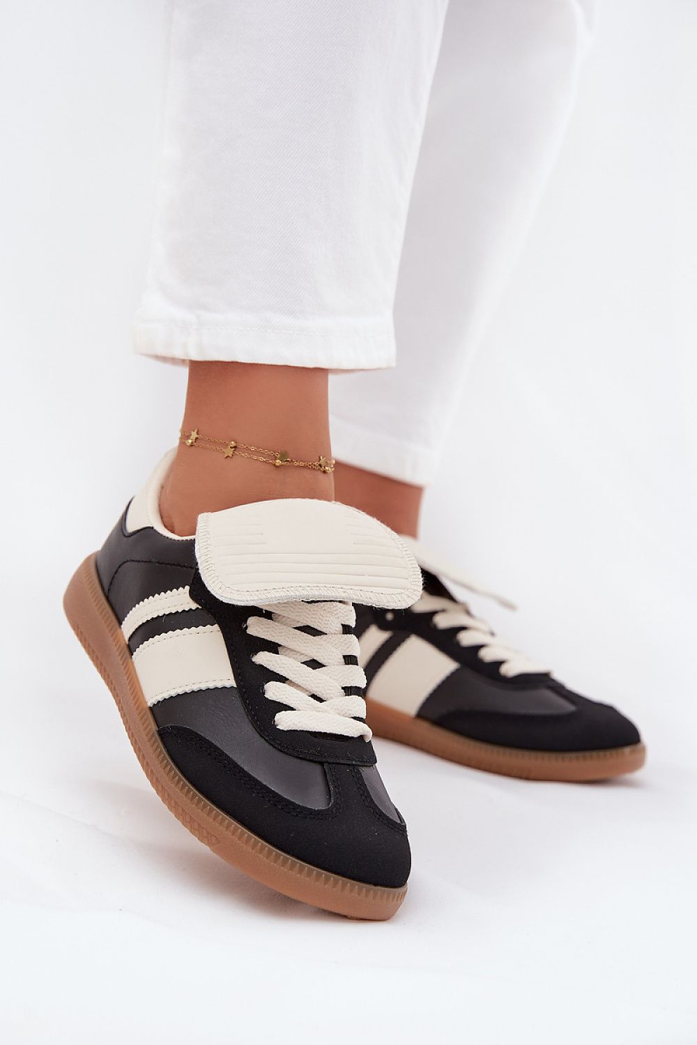 beige lace sport shoes back view