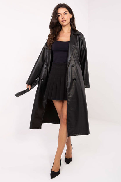 brown belted long sleeve coat back view