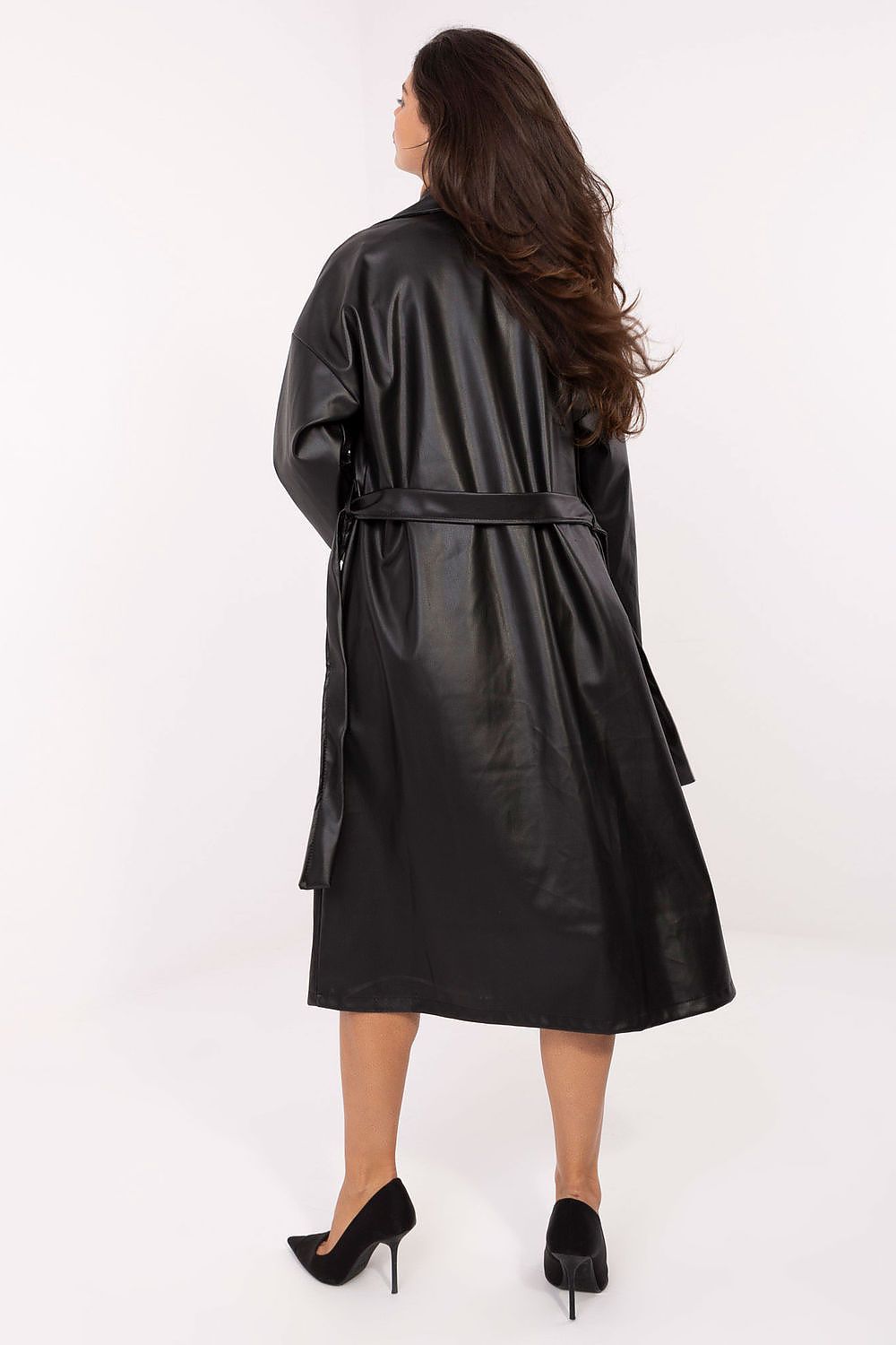 brown belted long sleeve coat view 6