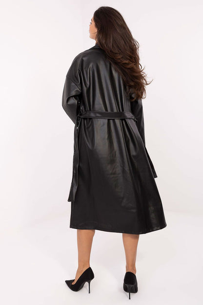 brown belted long sleeve coat view 6
