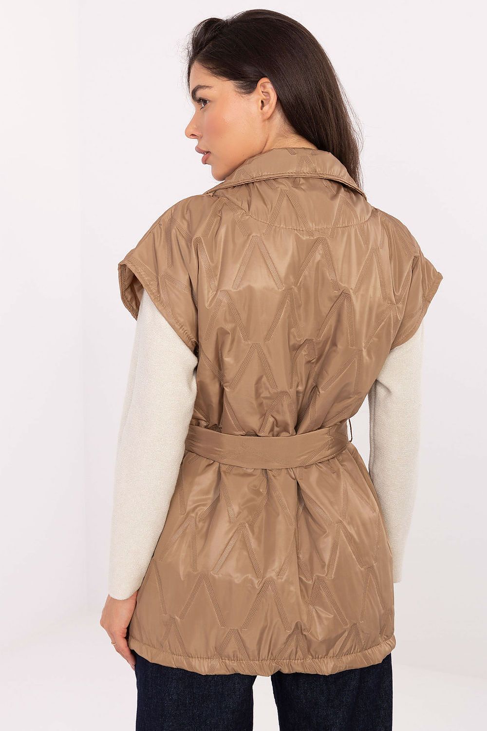 brown belted mini gilet view 6