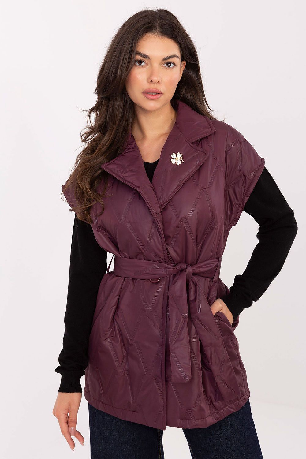 brown belted mini gilet view 7